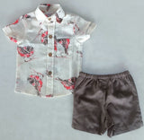 Multi Color Bird Print Boys Shirt & Brown Shorts set Shirt-Shorts Yo Baby India 