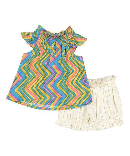 Multi-Color Chevron Print Top with Off White Shorts 2pc. Set Dress Yo Baby Wholesale 