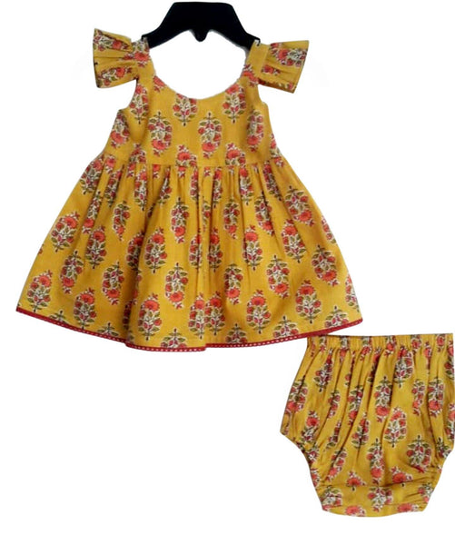 Mustard Floral Infant Dress & Diaper Cover Set Dress Yo Baby Wholesale 