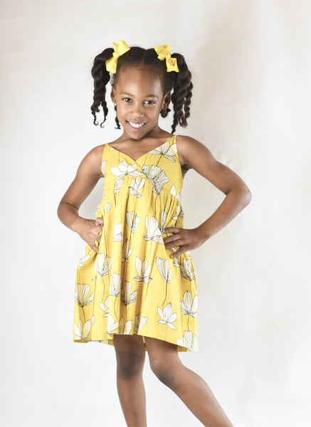 Mustard Floral Strappy-Dress Dress Yo Baby Wholesale 