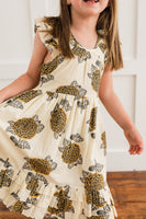 Mustard & Grey Floral Print Sleeve & Bottom Ruffled Gathered Dress Dress Yo Baby India 