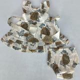 Mustard & Grey Floral Print Sleeve & Bottom Ruffled Gathered Dress Dress Yo Baby India 