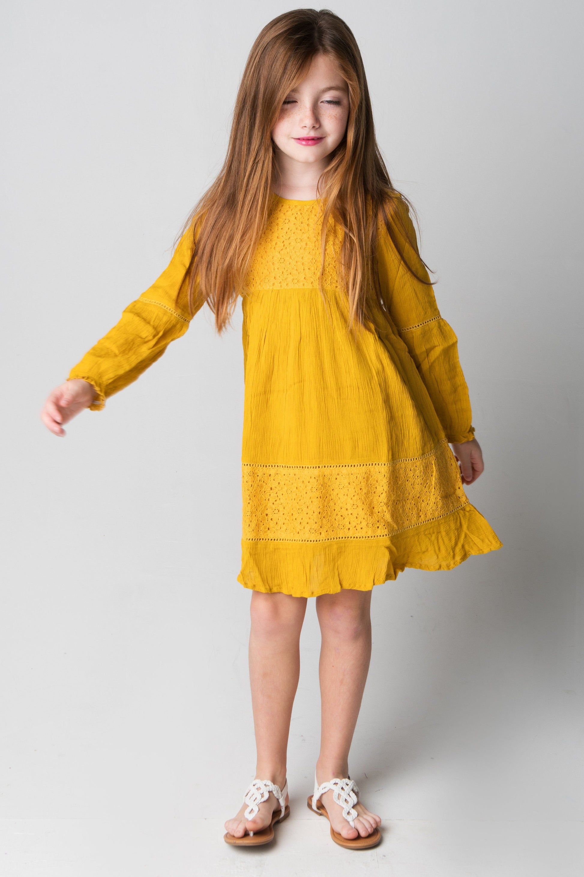 Mustard Lace Detail Dress Dress Yo Baby Wholesale 