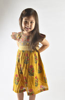Mustard Multi Print Flutter Sleeves Belted Dress Dress Yo Baby Wholesale 