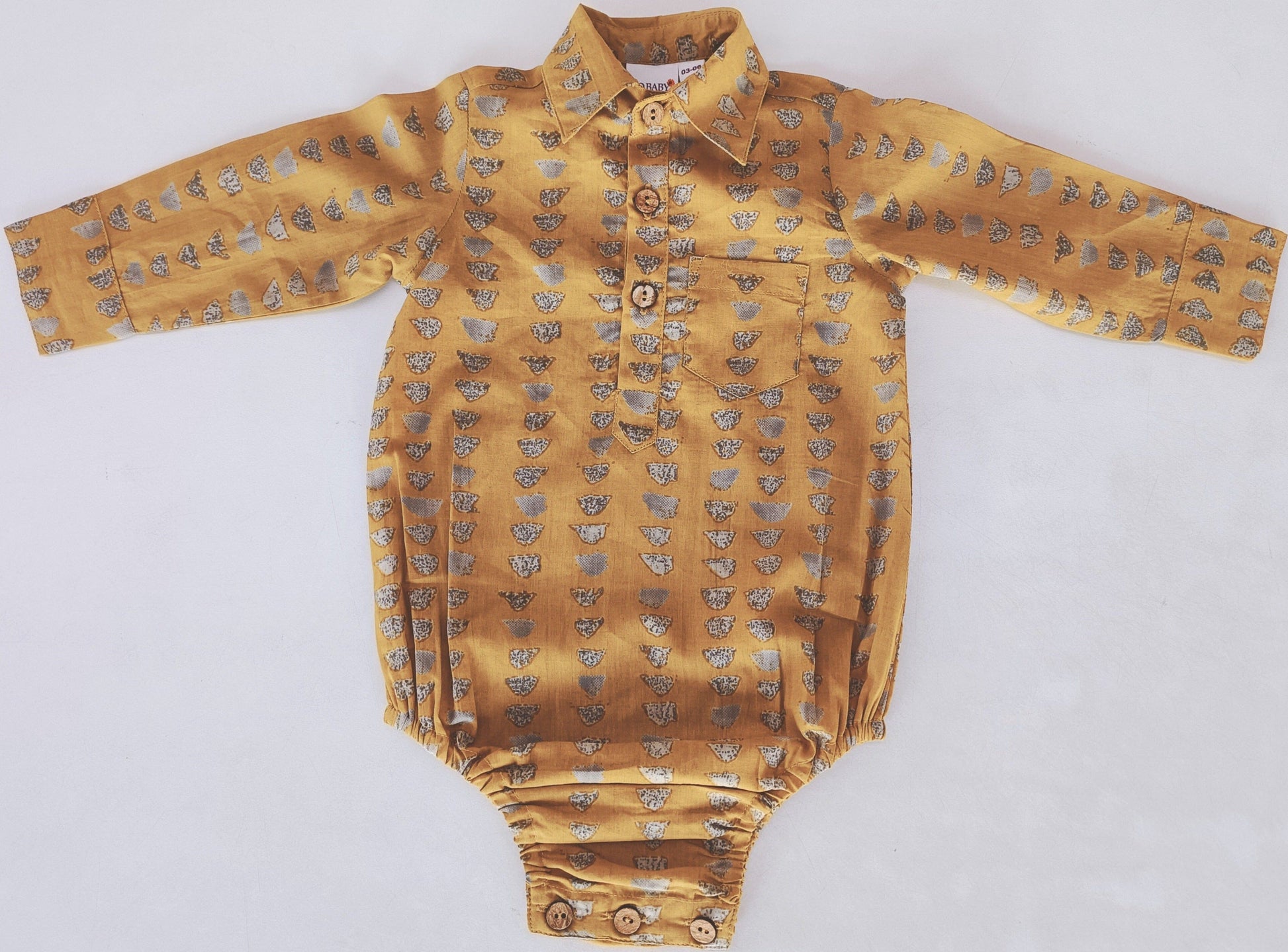 Mustard Print Long Sleeve Baby Romper romper Yo Baby India 