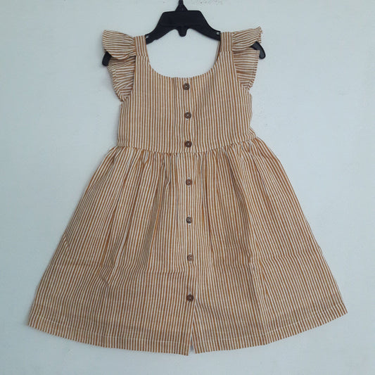 Mustard Stripes Flutter Sleeves Dress Dress Yo Baby Wholesale 