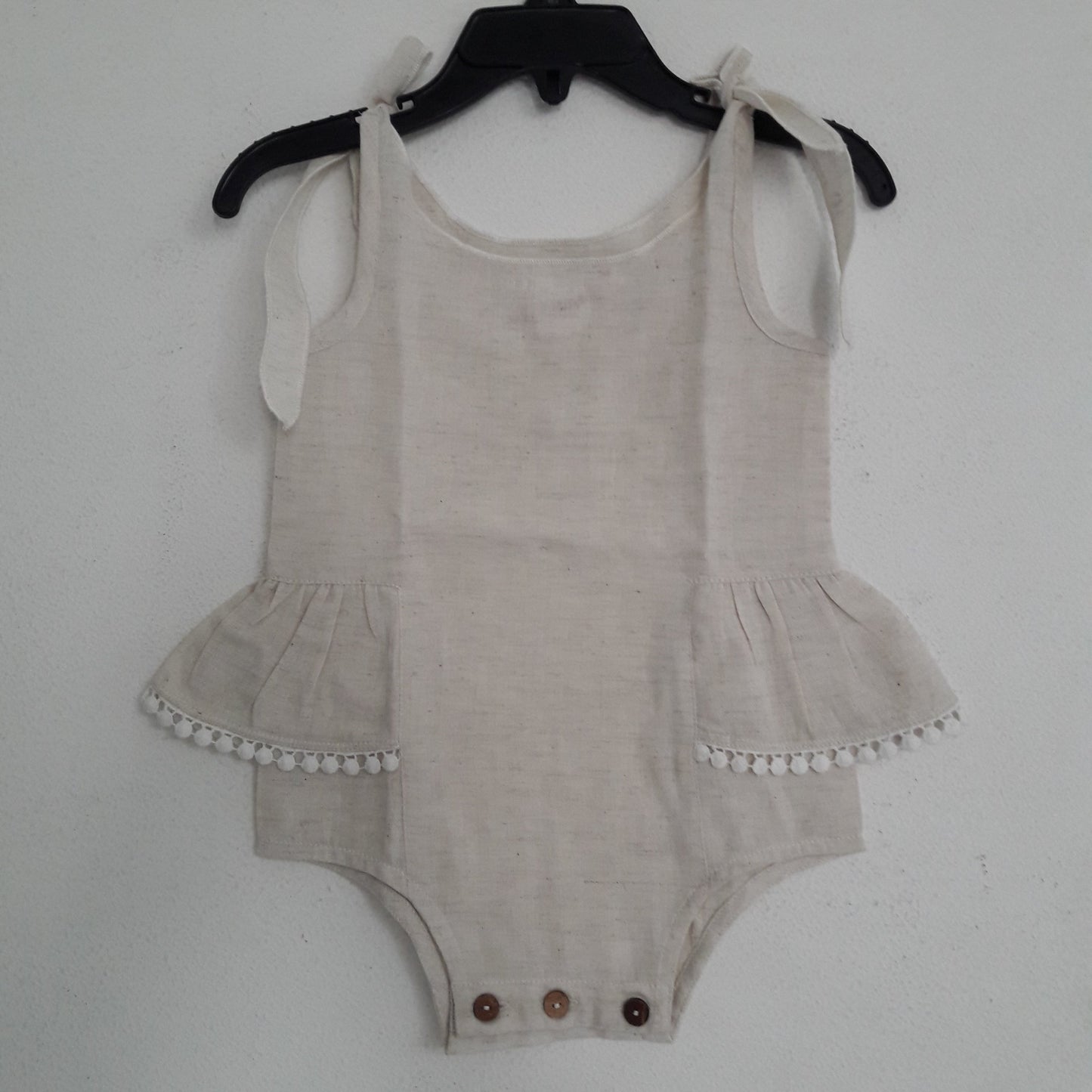 Natural Infant Cotton Romper with Shoulder Ties romper Yo Baby Wholesale 