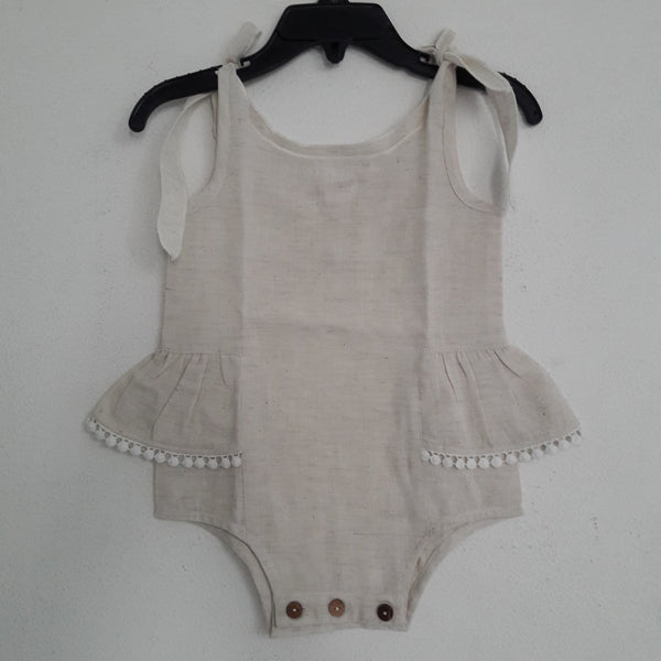 Natural Infant Cotton Romper with Shoulder Ties romper Yo Baby Wholesale 
