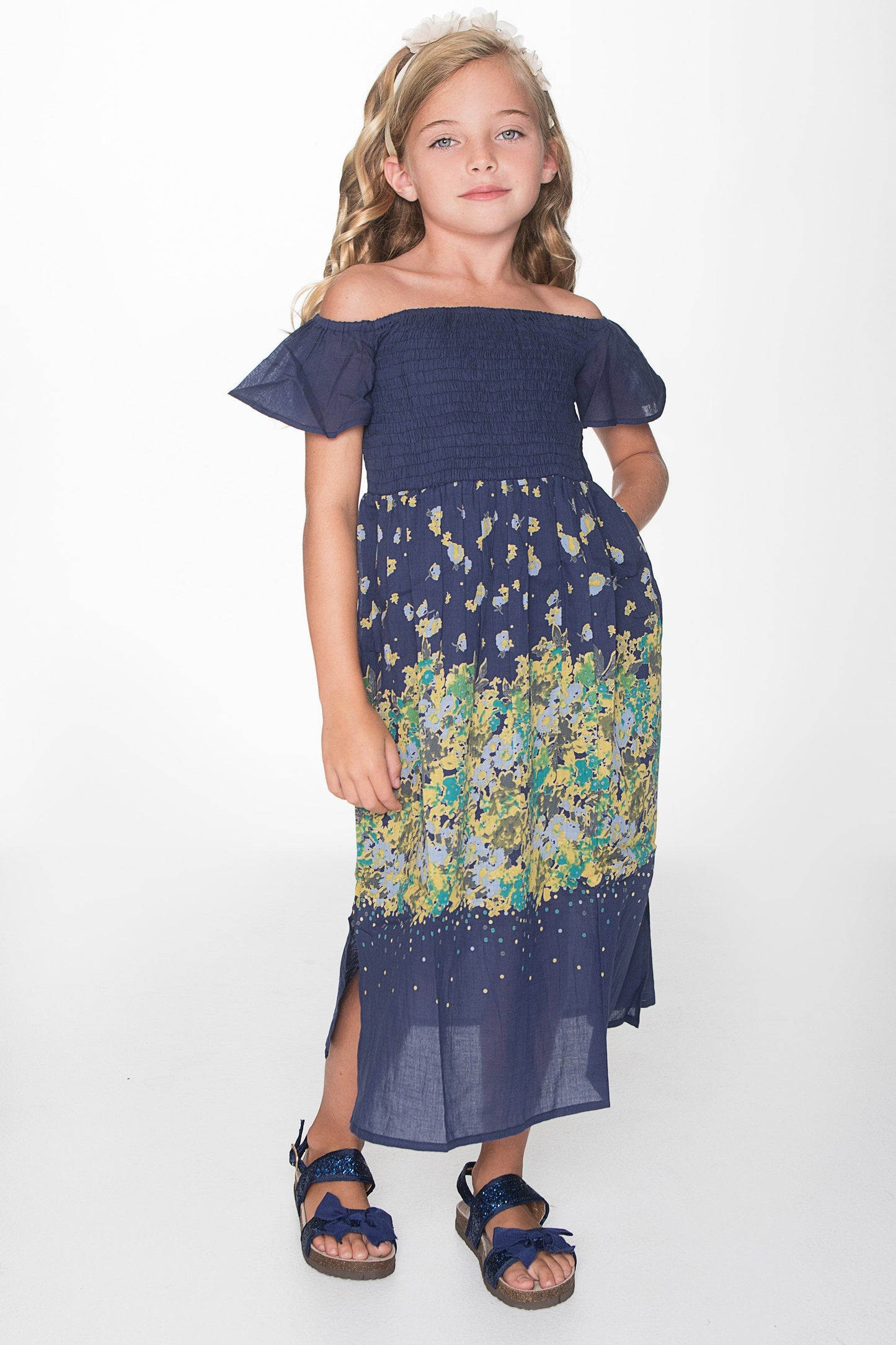 Navy Blue Floral Maxi Dress Dress Yo Baby Wholesale 