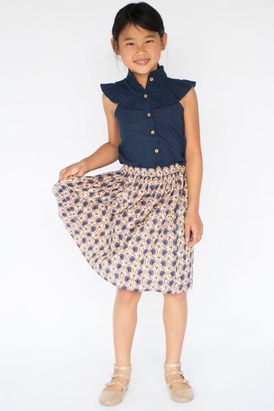 Navy Button-Up Top & Floral Skirt 2-pc. set Yo Baby Wholesale 