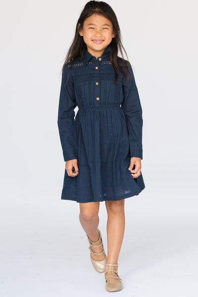 Navy Net & Lace Detail Shirt-Dress Dress Yo Baby Wholesale 