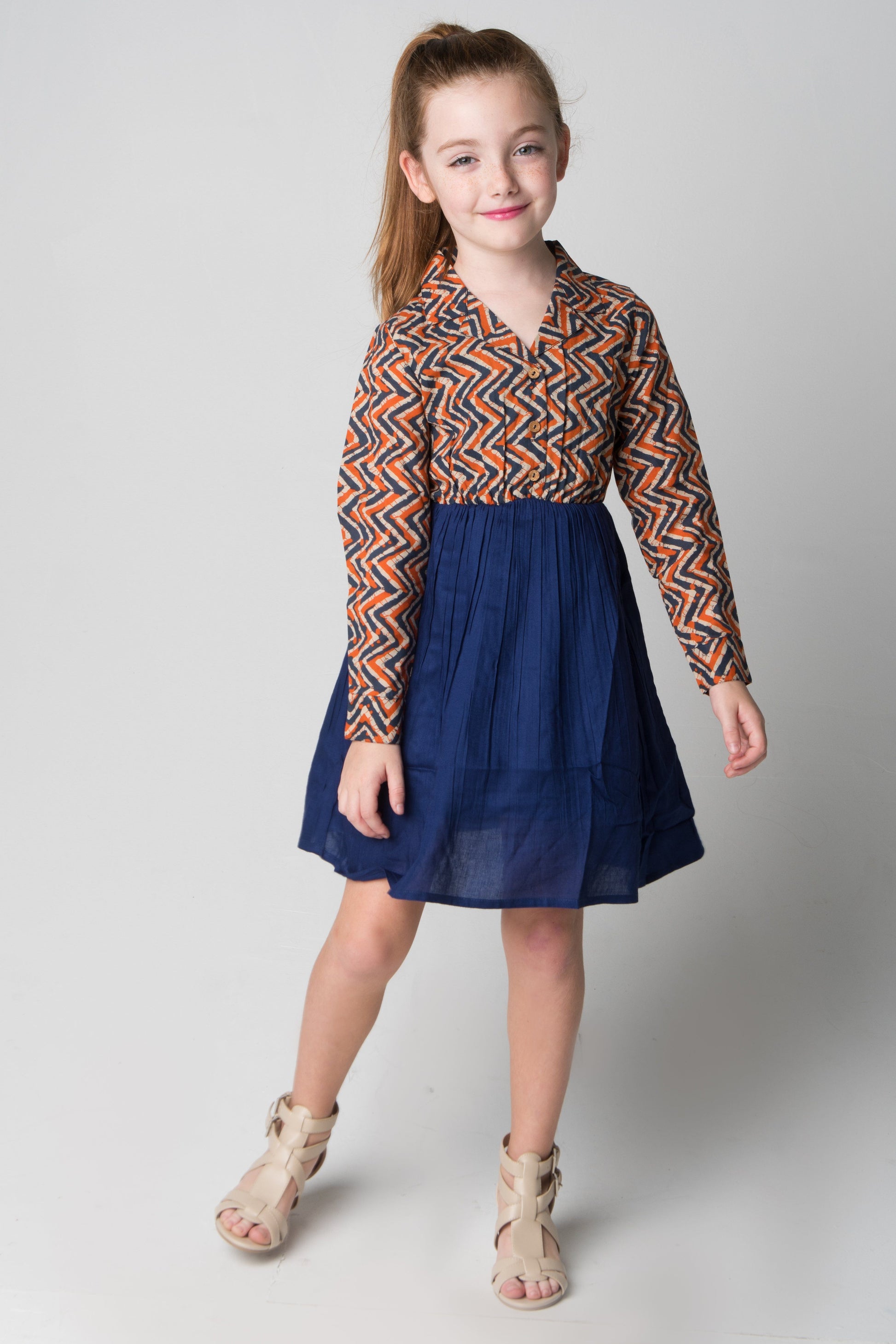 Navy & Orange Chevron Shirt and Skirt One Piece Dress Dress Yo Baby Wholesale 