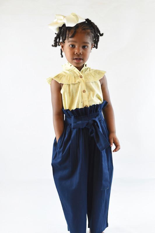 Navy Paper-Bag Pants and Yellow Ruffles Top Dress Yo Baby Wholesale 