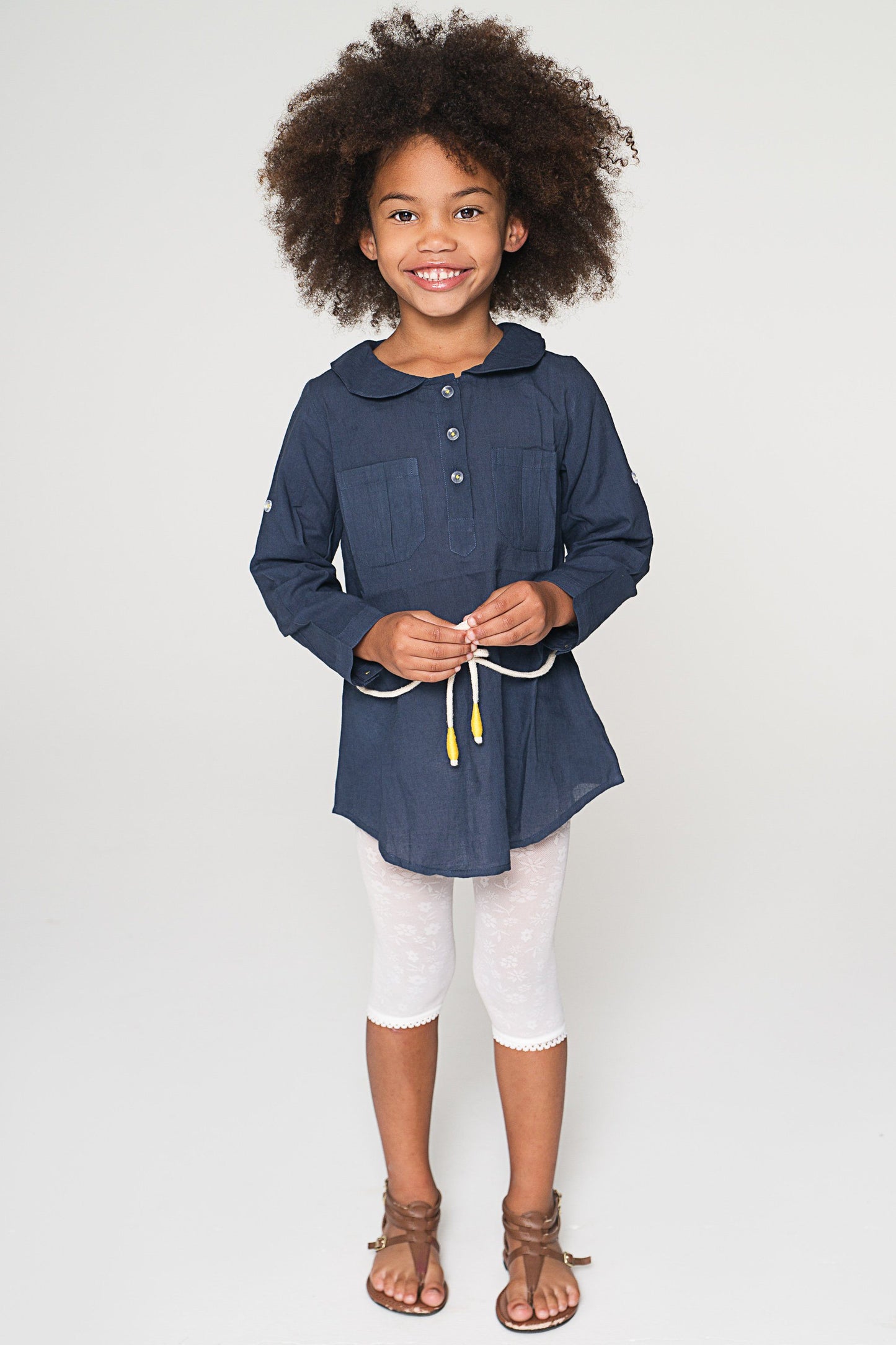 Navy Peter Pan Collar Tunic with Rope Belt Dress Yo Baby Wholesale 