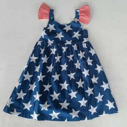 Navy Star Print Sleeve Ruffled Gathered Dress dress & diaper cover Yo Baby India 