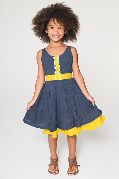 Navy & Yellow Lace Detail dress Dress Yo Baby Wholesale 