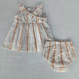 Off-White Gold Color Lurex Neck Ruffled Gathered Dress dress & diaper cover Yo Baby India 
