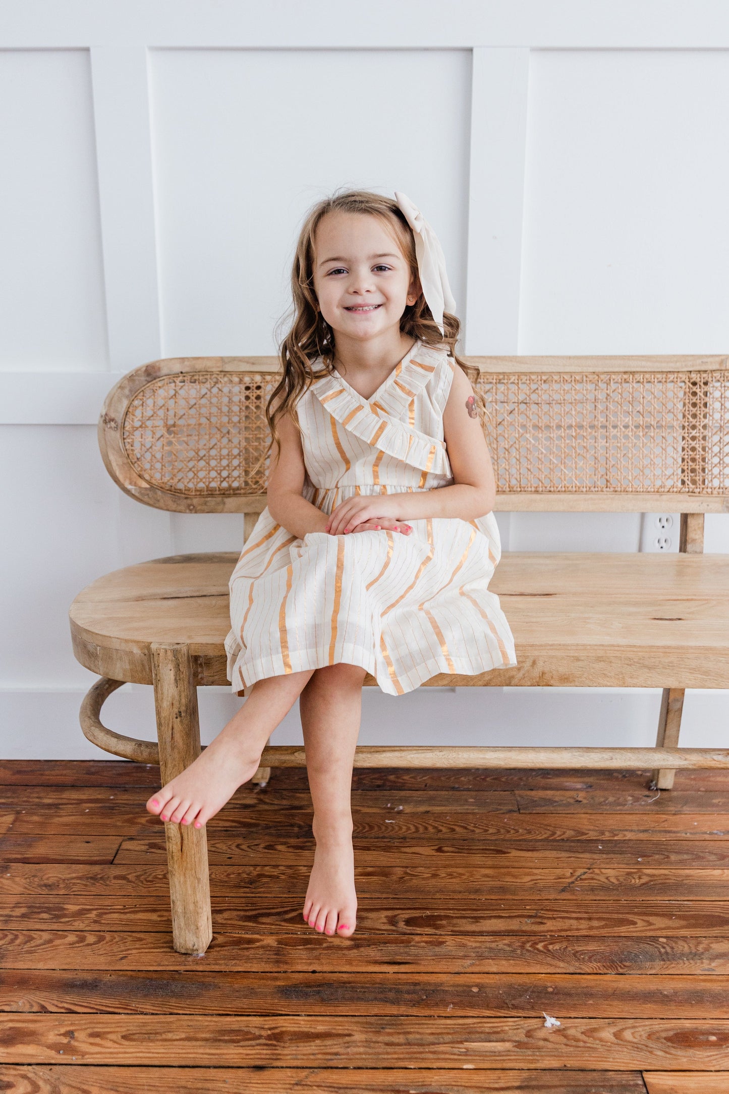 Off-White Gold Color Lurex Neck Ruffled Gathered Dress dress & diaper cover Yo Baby India 