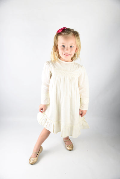 Off-white Lace Detail Sleeves Dress Dress Yo Baby Wholesale 