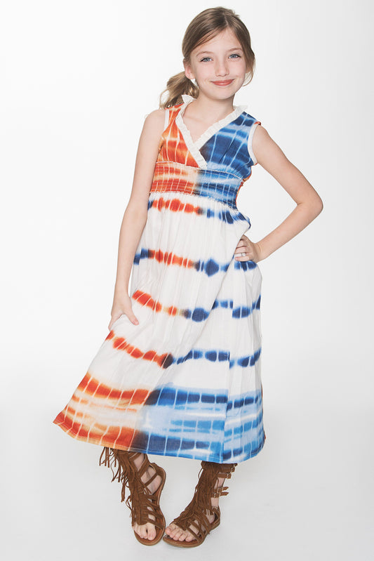 Orange and Blue Shibori Maxi Dress Shirt-Dress Yo Baby Wholesale 