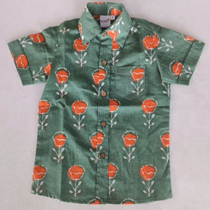 Orange Floral Print Boys Shirt Yo Baby India 