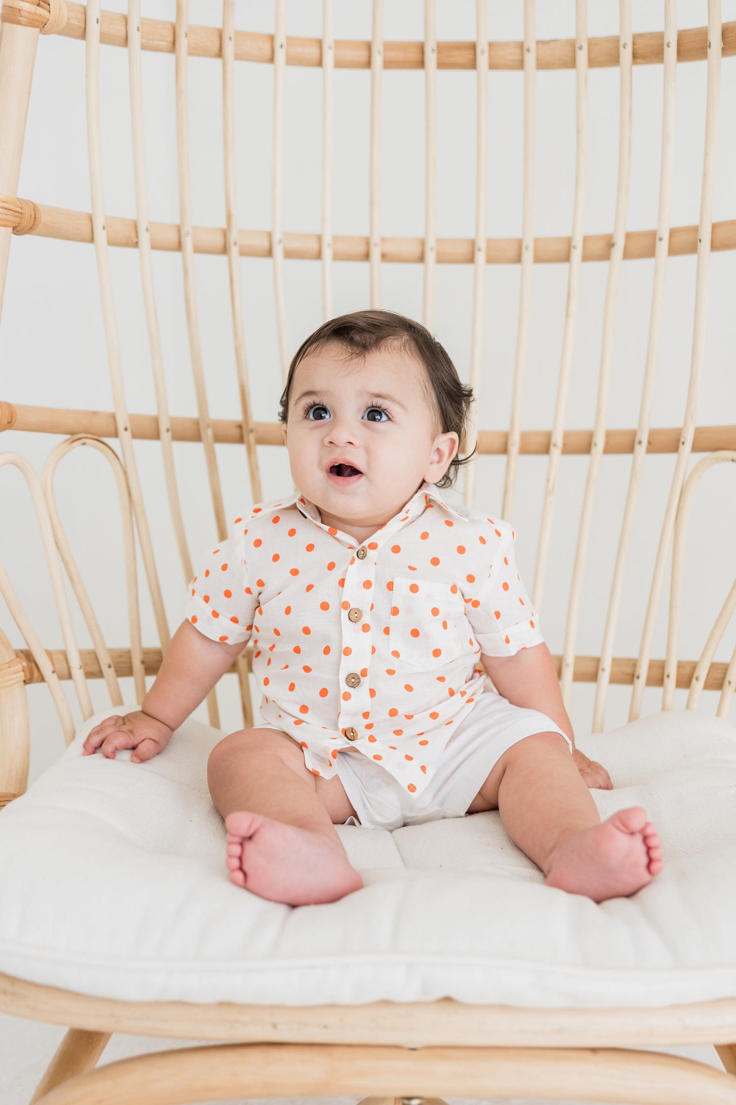 Orange Polka Dot Print Boys Shirt & White Shorts set Shirt-Shorts Yo Baby India 