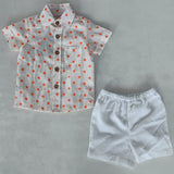 Orange Polka Dot Print Boys Shirt & White Shorts set Shirt-Shorts Yo Baby India 