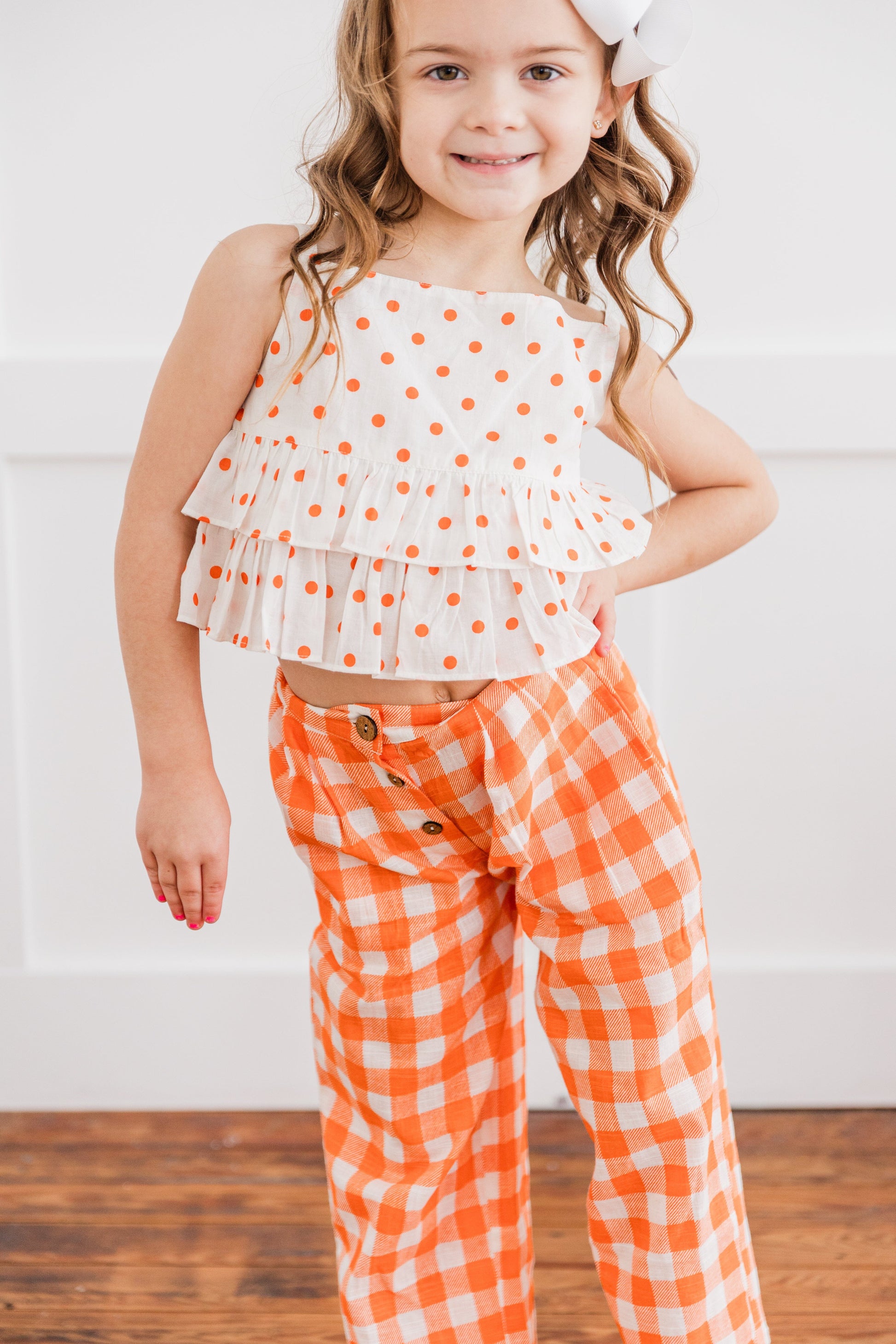 Orange Polka Dot Top & Orange Checkered Pants Set TOP & PANTS SET Yo Baby India 