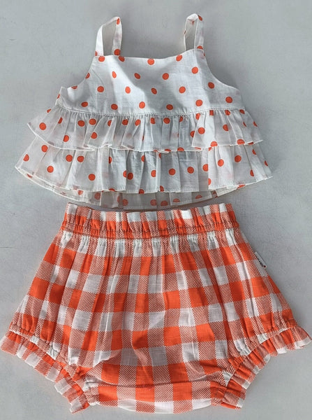 Orange Polka Dot Top & Orange Checkered Shorts Set Top and bloomer 2-pc. set Yo Baby India 