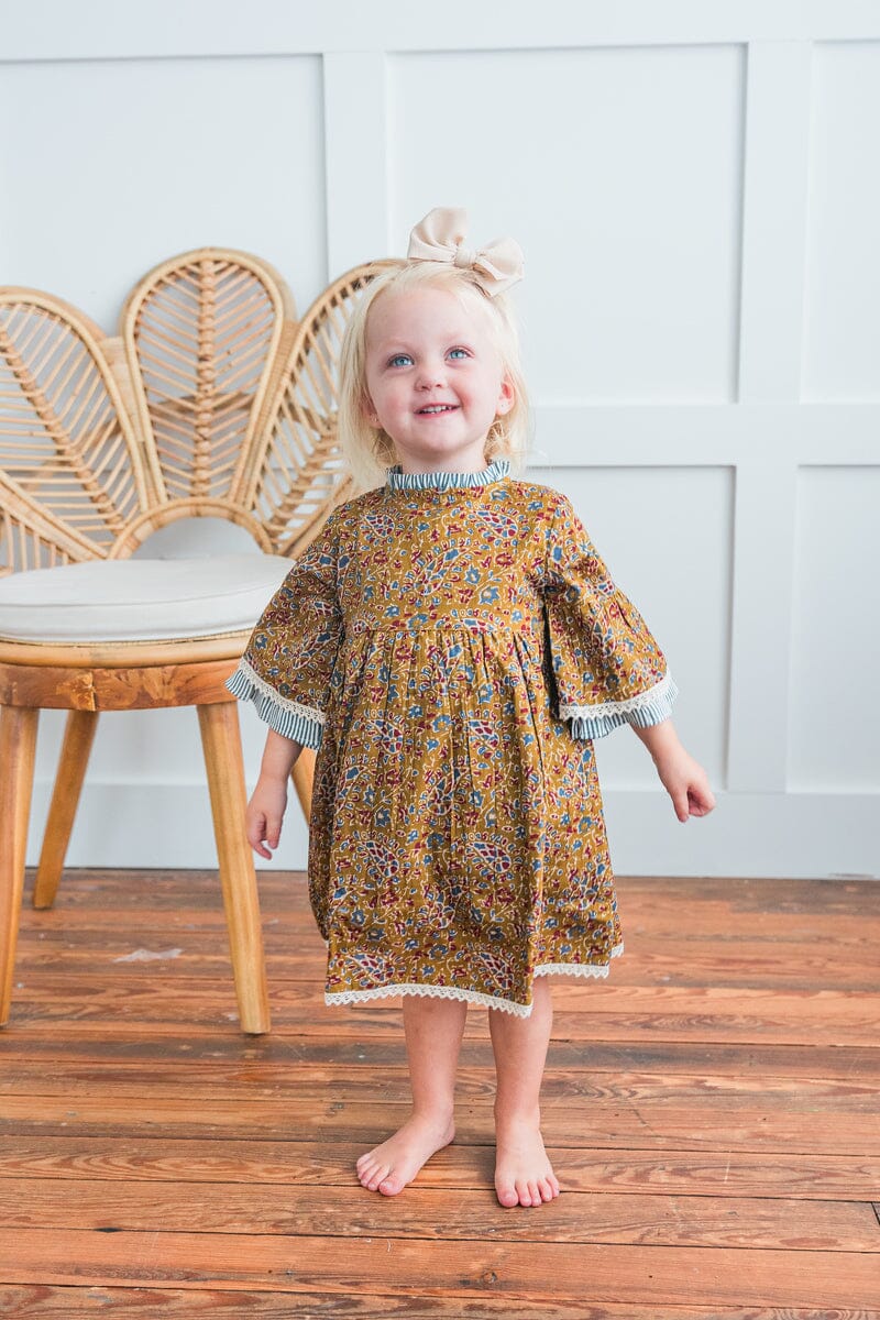 Paisley Print Bell-Sleeves Ruffle Dress & Diaper Cover Set dress & diaper cover Yo Baby India 