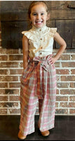 Pale Yellow Frill Top and Gingham Paper Bag Pants 2pc. Set Dress Yo Baby Wholesale 