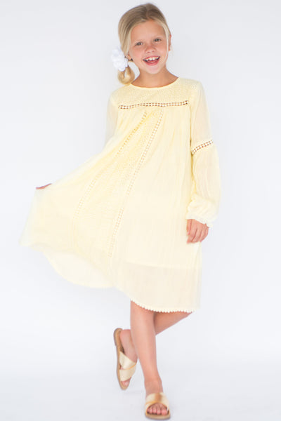Pastel Yellow Lace & Net Detail Dress Dress Yo Baby Wholesale 