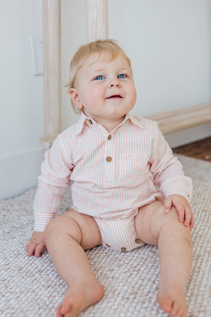 Peach Dot Stripes Print Long Sleeve Baby Romper romper Yo Baby India 