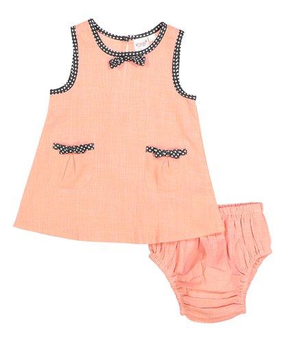 Peach Shift Infant Dress With Polka Dot Piping Dress Yo Baby Wholesale 