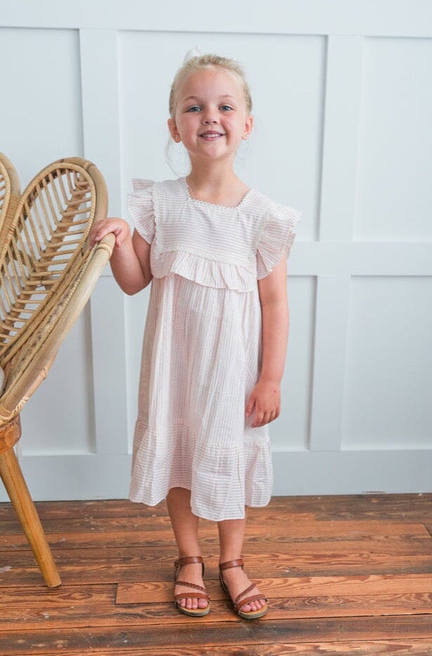 Peach Stripes Square Neck Ruffle Dress Dress Yo Baby India 