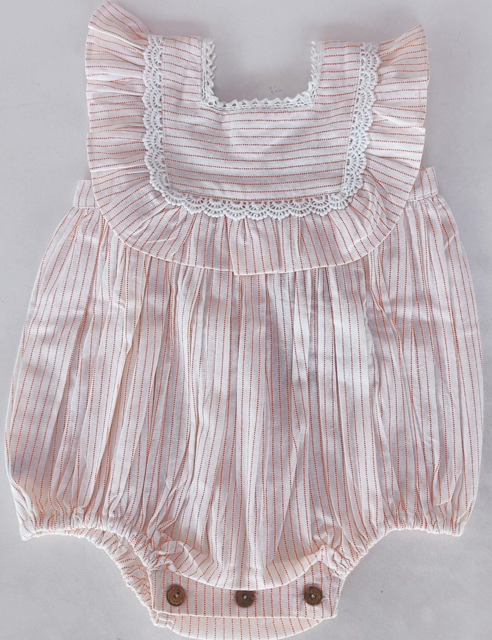 Peach Stripes Square Neck Ruffle Romper romper Yo Baby India 