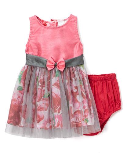 Pink and Grey Peek-a-boo Print Tulle Infant Dress Dress Yo Baby Wholesale 