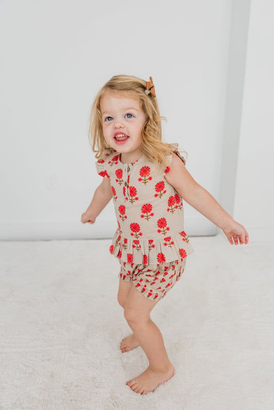 Pink Floral Sleeve Ruffle Top & Shorts Set Yo Baby India 