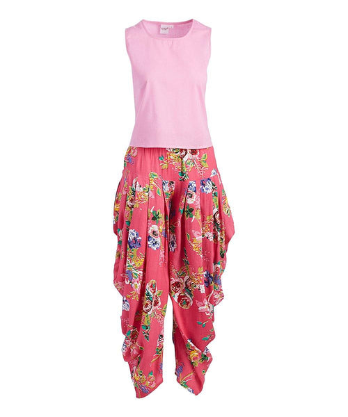 Harem Pants Belly Dance Fuchsia Pink w/ Gold Brocade Slit 12 | eBay