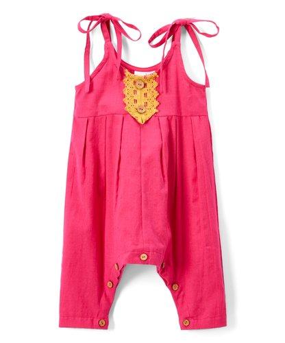 Pink Infant Jumpsuit with Yellow Lace Detail Dress Yo Baby Wholesale 