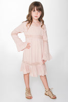 Pink Lace Detail Long Bell Sleeves Dress Dress Yo Baby Wholesale 