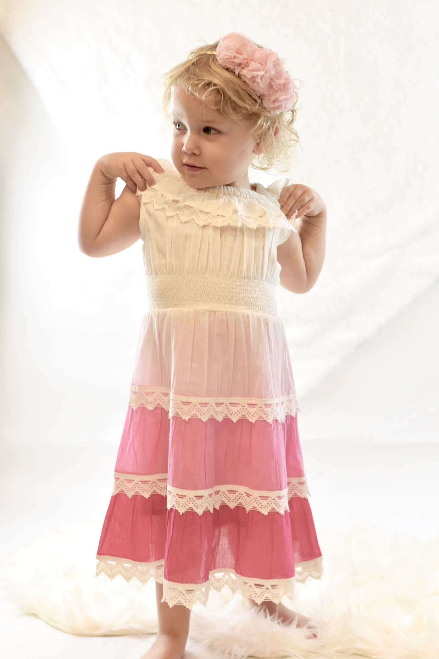 Pink Ombré Off-Shoulder Lace Tier Dress 2-pc. set Yo Baby Wholesale 