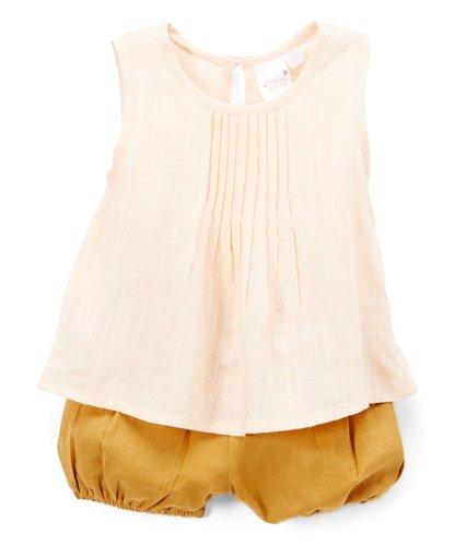 Pink Pin-tuck Detail Top and Camel Shorts 2pc. set Dress Yo Baby Wholesale 