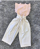 Pink Ruffle Sleeves Top with High-Waist Ivory Paper Bag Pants 2 pc. Set Dress Yo Baby Wholesale 