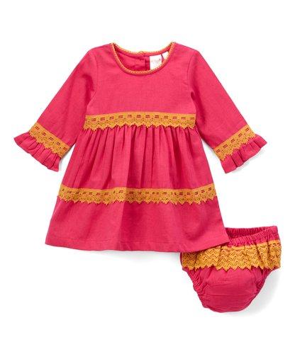 Pink With Yellow Lace Detail Swing Dress Dress Yo Baby Wholesale 