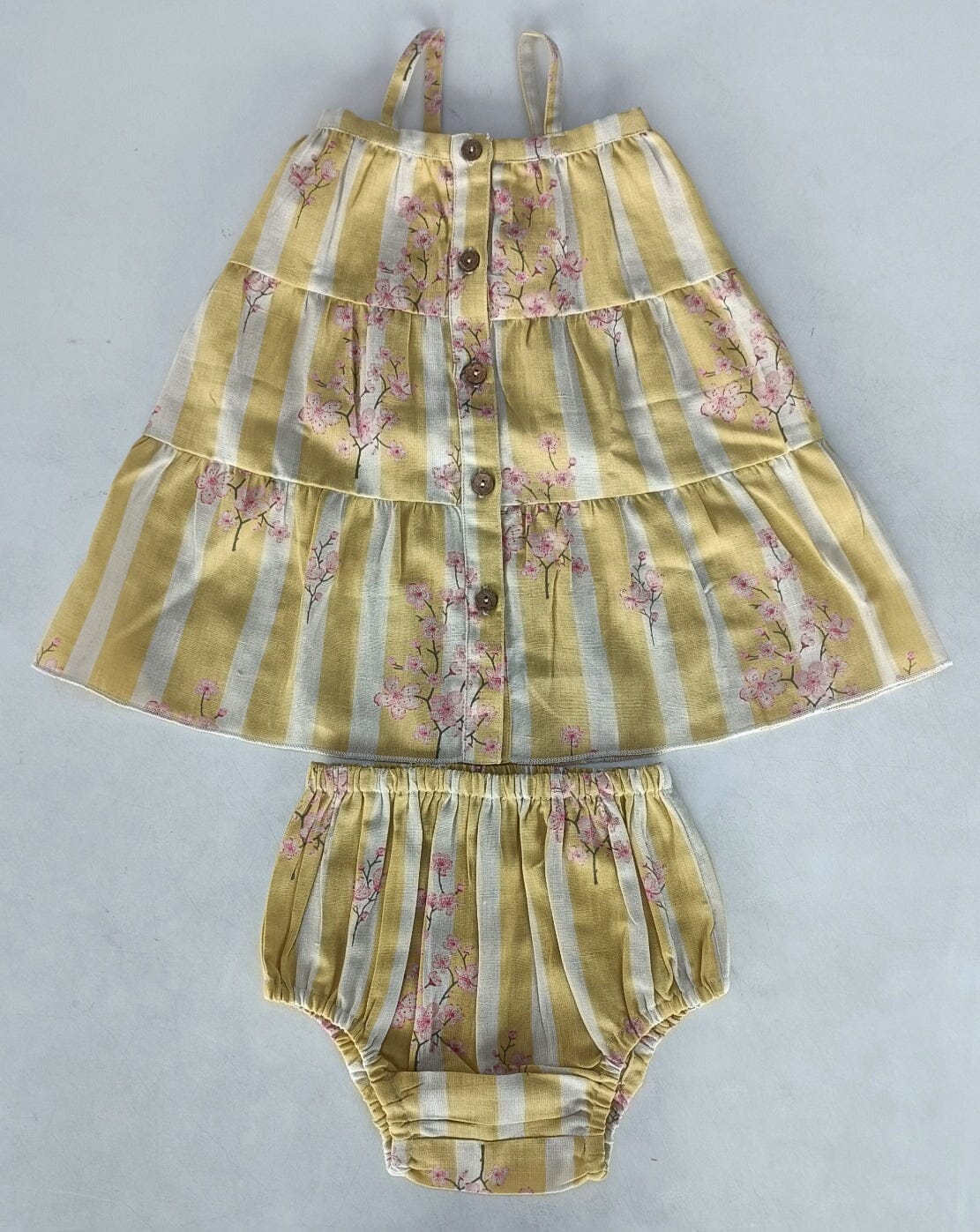 Pink & Yellow Floral Print Tiered Dress dress & diaper cover DRESS Yo Baby India 