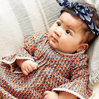 Pleated Abstract Orange Shift Dress & Diaper Cover With Lace Details Dress Yo Baby Wholesale 