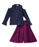 Pleated Palazzo pants & Cold Shoulder Bell Sleeve Shirt Set Dress Yo Baby Wholesale 