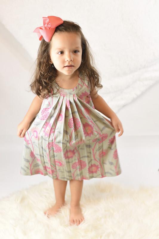 Pleated Pink & Steel-Grey Pleated Dress Dress Yo Baby Wholesale 