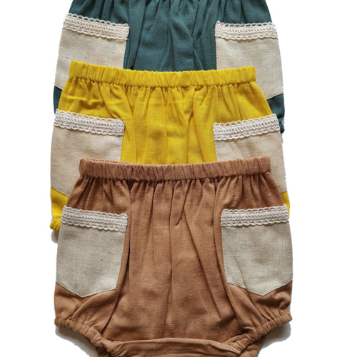 Pocket With Lace Detail Diaper Covers with in Blush, Yellow & Teal